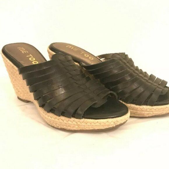 Me Too Sandals Open Toe Faux Leather Black Size 7M Y - Picture 7 of 8